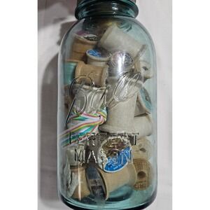 Vintage Aqua Blue Ball Perfect Mason Jar‎ with Wooden Thread Spools Zinc Lid